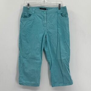 Tribella Capri Pants Women Size 10 Turquoise Blue Stretch Cotton Cropped